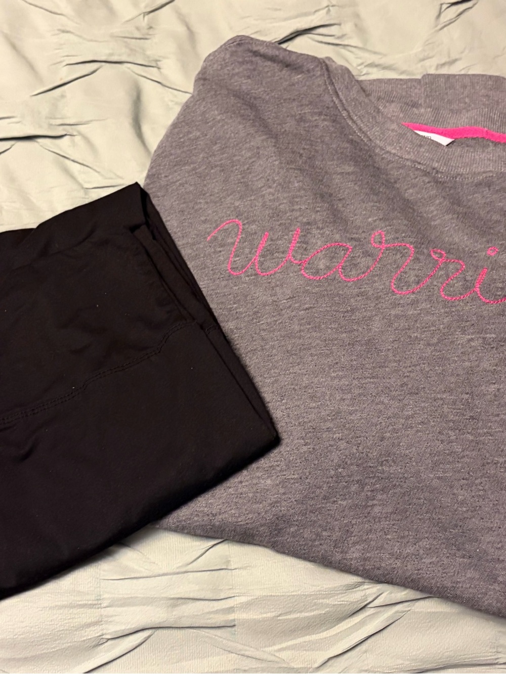 BUNDLE DEAL:  Women's Gray Top with Pink 'Warrior' Script and black leggings